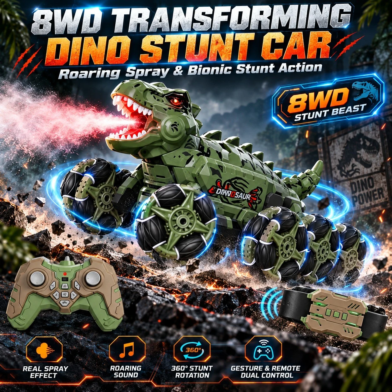 TCS17 Eight-Wheel Dinosaur Stunt Car